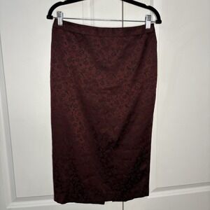 Y2K Signature Satin Skirt Womens 10 Floral Burgundy Pencil Whimsigoth Office